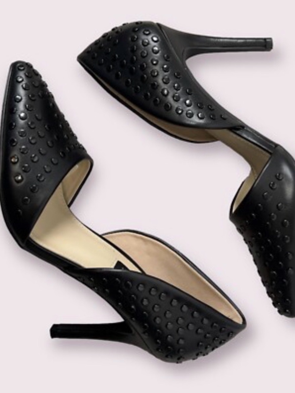 French Connection Black Studded Pointed-Toe D'Orsay Heels - Picture 3 of 7